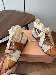 Kitlife Miu Miu Canvas And Brown Leather Ballerinas - 5
