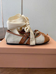 Kitlife Miu Miu Canvas And Brown Leather Ballerinas - 4