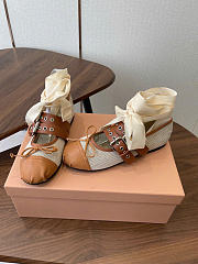 Kitlife Miu Miu Canvas And Brown Leather Ballerinas - 2