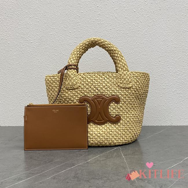 Kitlife Celine Small Panier In Raffia And Calfskin Tan 116388 23x22x23cm - 1