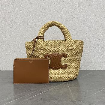 Kitlife Celine Small Panier In Raffia And Calfskin Tan 116388 23x22x23cm