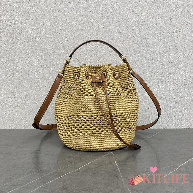 Kitlife Celine Teen Clara Bag In Raffia And Brown Calfskin 117862 23x25x20cm - 1