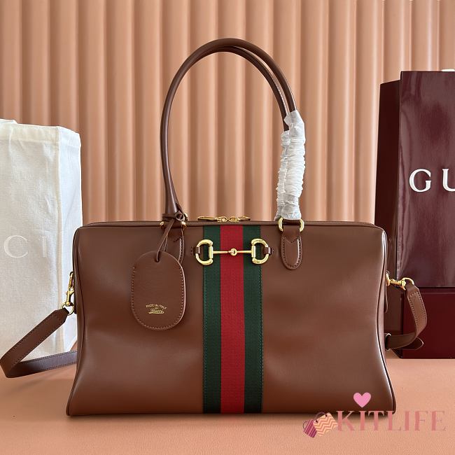 Kitlife Gucci Borsetto Large Boston Bag Brown Leather 86673 38.5x22.5x13cm - 1