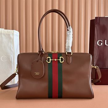 Kitlife Gucci Borsetto Large Boston Bag Brown Leather 86673 38.5x22.5x13cm