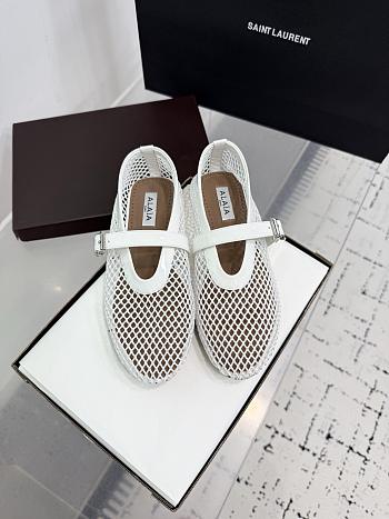 Kitlife Alaia 25SS Flat White Patent Leather Mesh Ballet Shoes