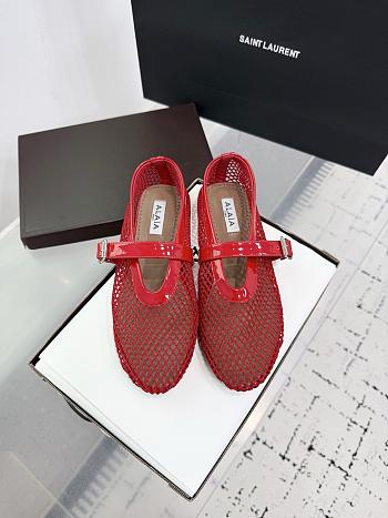 Kitlife Alaia 25SS Flat Red Patent Leather Mesh Ballet Shoes