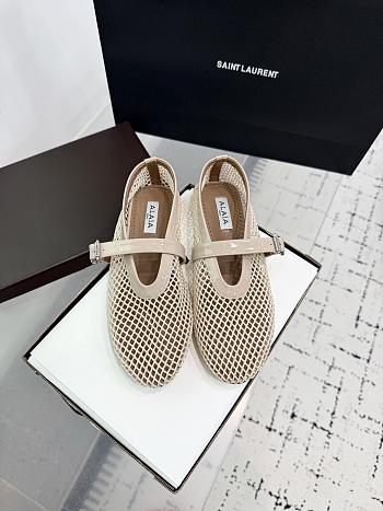 Kitlife Alaia 25SS Flat Beige Patent Leather Mesh Ballet Shoes