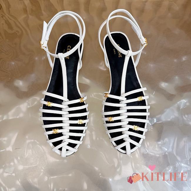 Kitlife Celine Cage Flat Sandal In White Goatskin - 1