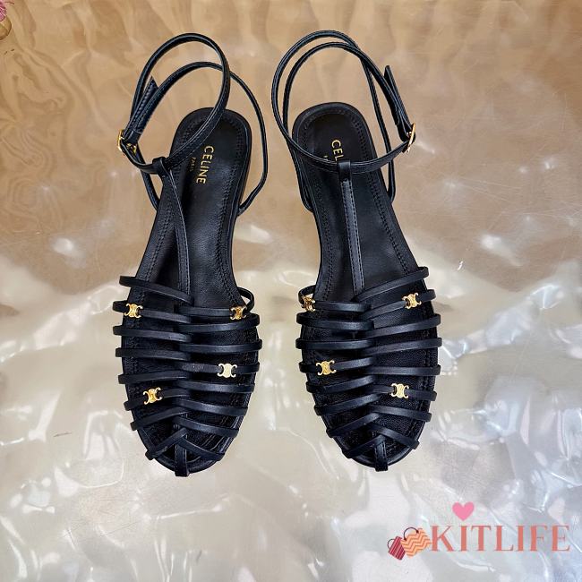 Kitlife Celine Cage Flat Sandal In Black Goatskin  - 1