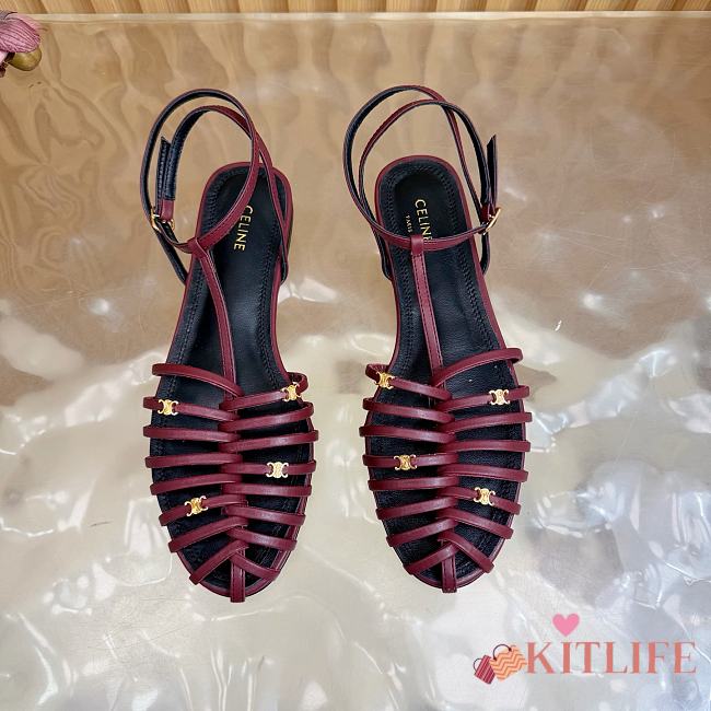 Kitlife Celine Cage Flat Sandal In Burgundy Goatskin  - 1