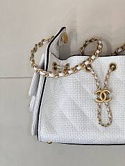 Kitlife Chanel 25C Drawstring Bucket Hobo Bag White Raffia Calfskin Quilted AS5631 20x22x12.5cm - 6