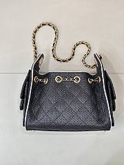 Kitlife Chanel 25C Drawstring Bucket Hobo Bag Black Raffia Calfskin Quilted AS5631 20x22x12.5cm - 2
