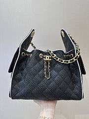 Kitlife Chanel 25C Drawstring Bucket Hobo Bag Black Raffia Calfskin Quilted AS5293 30×26×14cm  - 1