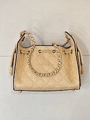 Kitlife Chanel 25C Drawstring Bucket Hobo Bag Beige Raffia Calfskin Quilted AS5631 20x22x12.5cm  - 4