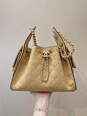 Kitlife Chanel 25C Drawstring Bucket Hobo Bag Beige Raffia Calfskin Quilted AS5293 30×26×14cm  - 1