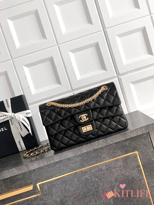 Kitlife Chanel Double C Buckle Flap Bag Black 15.5x25.5x6.5cm - 1