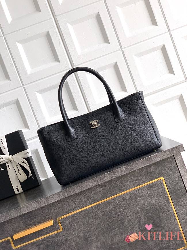 Kitlife Chanel Cerf Small Tote Bag Black Silver Hardware 17.5x32x13cm - 1