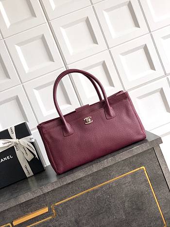 Kitlife Chanel Cerf Small Tote Bag Burgundy Silver Hardware 17.5x32x13cm