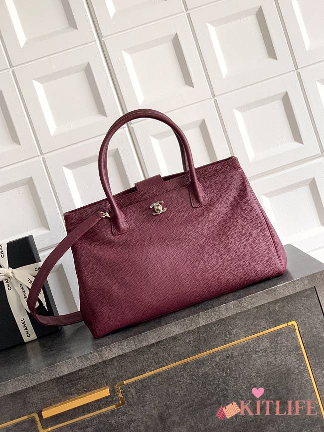 Kitlife Chanel Cerf Large Tote Bag Burgundy Silver Hardware 24x36x14cm - 1