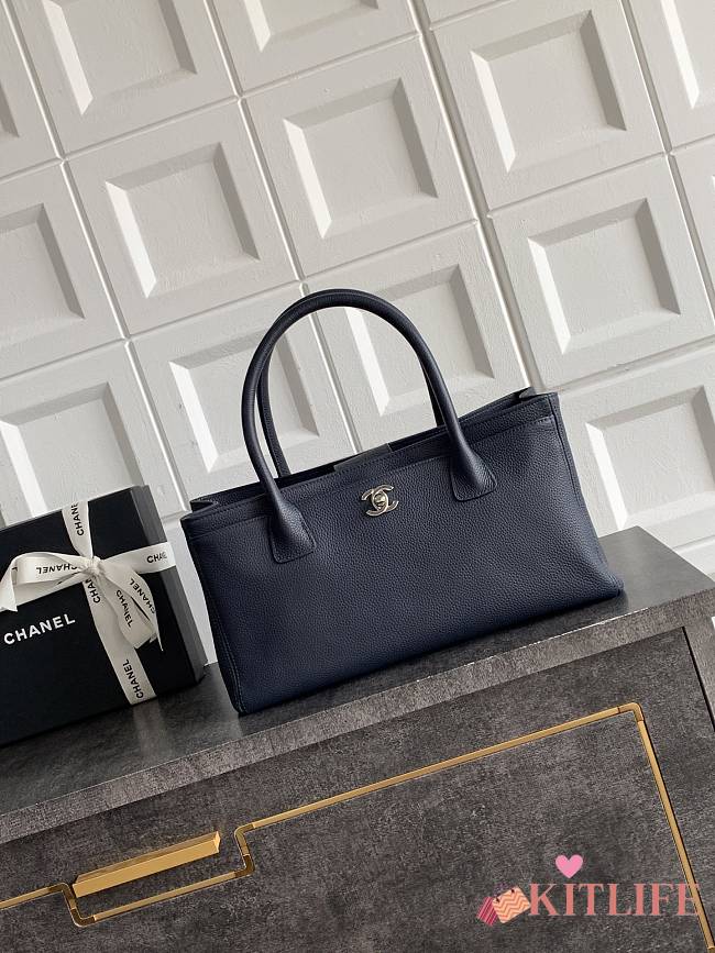 Kitlife Chanel Cerf Small Tote Bag Dark Blue Silver Hardware 17.5x32x13cm - 1