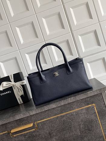 Kitlife Chanel Cerf Small Tote Bag Dark Blue Silver Hardware 17.5x32x13cm