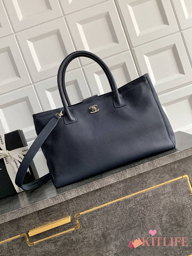 Kitlife Chanel Cerf Large Tote Bag Dark Blue Silver Hardware 24x36x14cm - 1