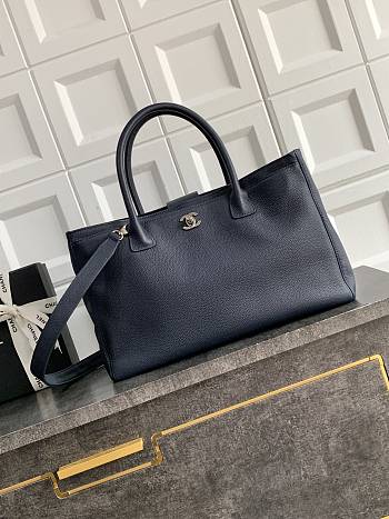Kitlife Chanel Cerf Large Tote Bag Dark Blue Silver Hardware 24x36x14cm