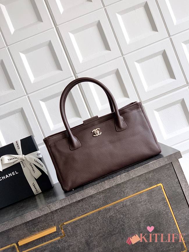 Kitlife Chanel Cerf Small Tote Bag Dark Brown Silver Hardware 17.5x32x13cm  - 1