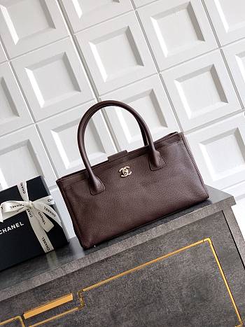Kitlife Chanel Cerf Small Tote Bag Dark Brown Silver Hardware 17.5x32x13cm 