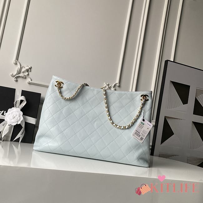 Kitlife Chanel Large Shopping Bag White Lambskin & Gold-Tone Metal AS6241 29x40x9cm - 1