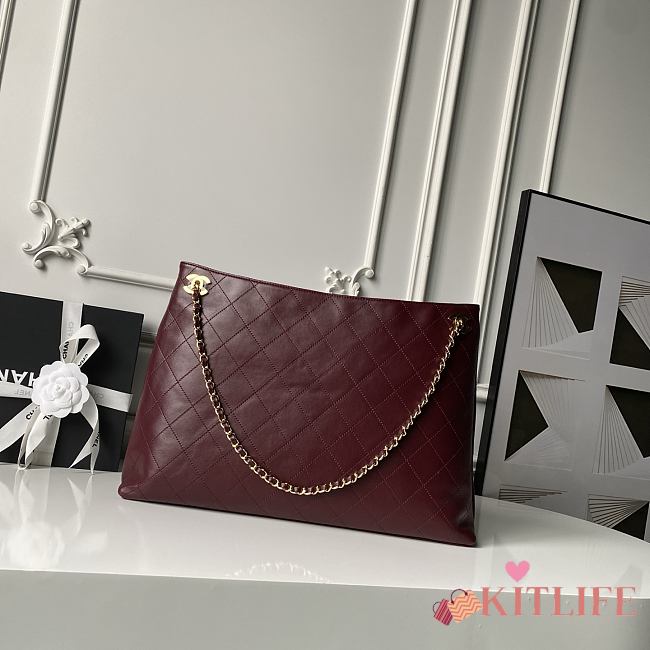 Kitlife Chanel Large Shopping Bag Burgundy Lambskin & Gold-Tone Metal AS6241 29x40x9cm - 1