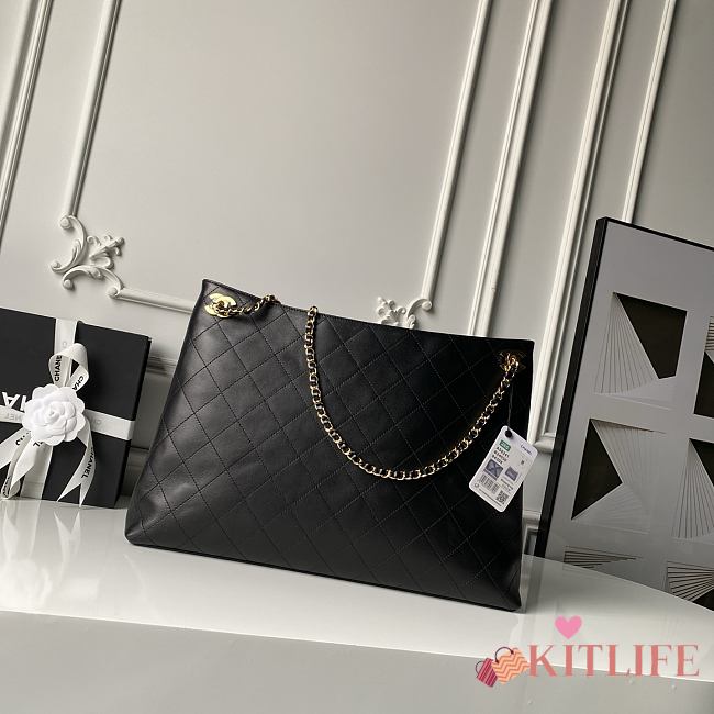 Kitlife Chanel Large Shopping Bag Black Lambskin & Gold-Tone Metal AS6241 29x40x9cm - 1