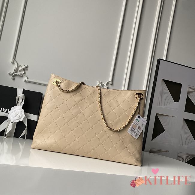 Kitlife Chanel Large Shopping Bag Beige Lambskin & Gold-Tone Metal AS6241 29x40x9cm  - 1