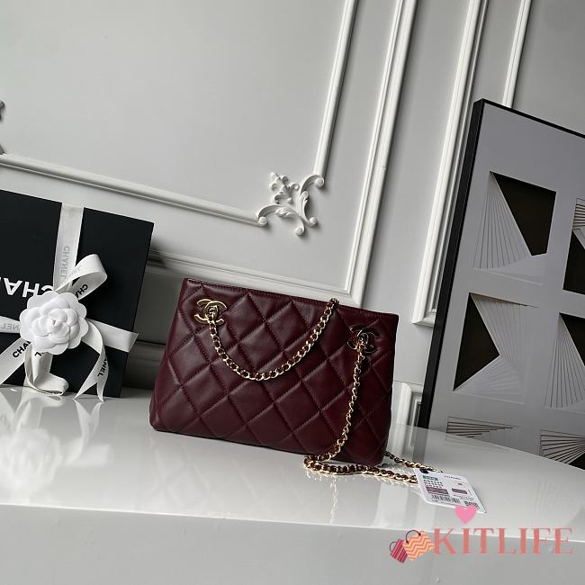 Kitlife Chanel Small Shopping Bag Burgundy Lambskin & Gold-Tone Metal AS6248 16x25x7.5cm - 1