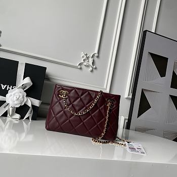 Kitlife Chanel Small Shopping Bag Burgundy Lambskin & Gold-Tone Metal AS6248 16x25x7.5cm