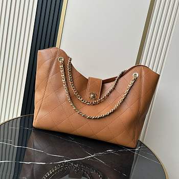 Kitlife Chanel Maxi Shopping Bag Brown Grain-effect calfskin & Gold-plated metal  AS6095 33x54x15cm