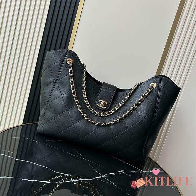 Kitlife Chanel Maxi Shopping Bag Black Grain-effect calfskin & Gold-plated metal AS6095 33x54x15cm - 1