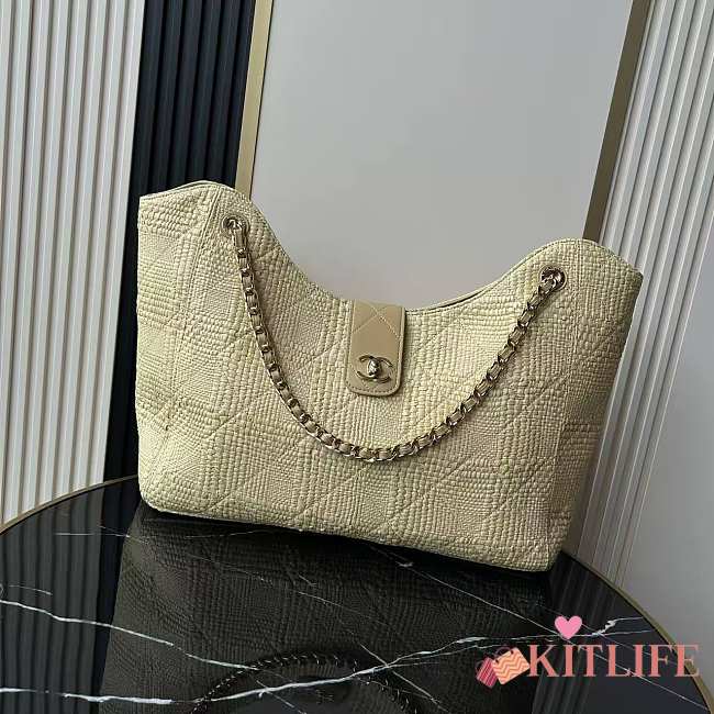 Kitlife Chanel Maxi Shopping Bag Beige Braided Raffia & Gold-colored metal AS6095 33x54x15cm - 1