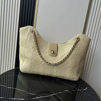 Kitlife Chanel Maxi Shopping Bag Beige Braided Raffia & Gold-colored metal AS6095 33x54x15cm