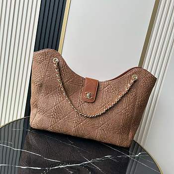 Kitlife Chanel Maxi Shopping Bag Dark Brown Braided Raffia & Gold-colored metal AS6095 33x54x15cm