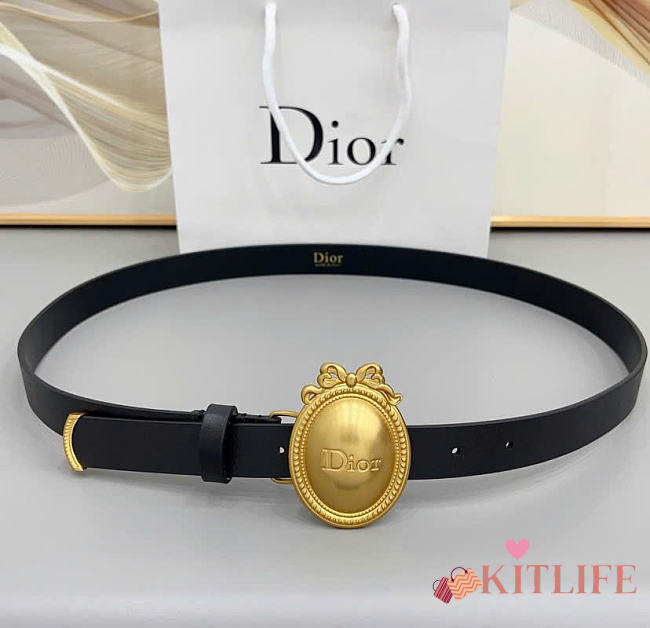 Kitlife Dior Médaillon Belt Black Smooth Calfskin Gold Hardware 25mm - 1