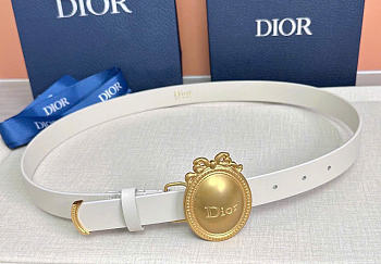 Kitlife Dior Médaillon Belt White Smooth Calfskin Gold Hardware 25mm