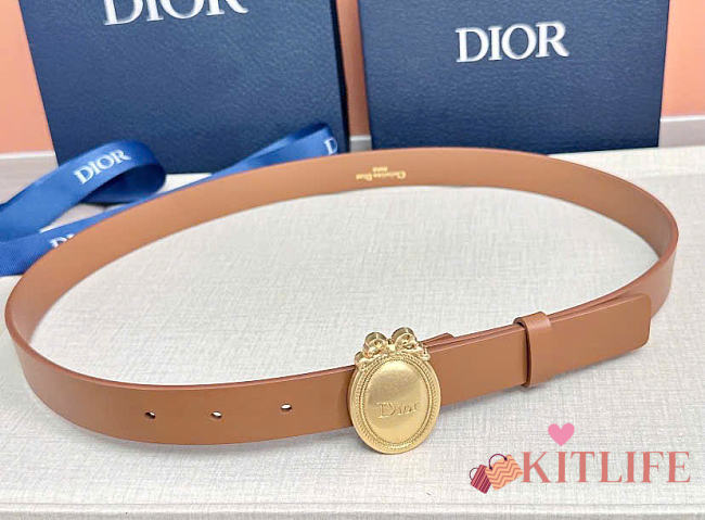 Kitlife Dior Médaillon Belt Brown Smooth Calfskin Gold Hardware 25mm - 1