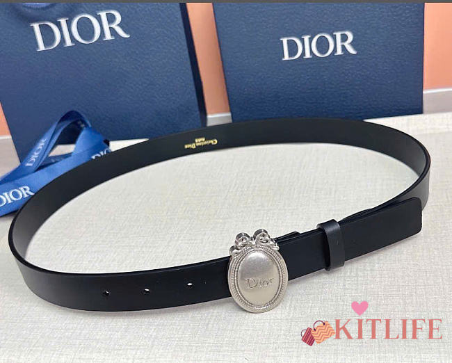 Kitlife Dior Médaillon Belt Black Smooth Calfskin Silver Hardware 25mm  - 1