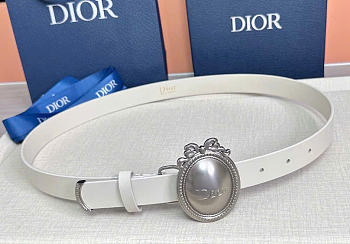 Kitlife Dior Médaillon Belt White Smooth Calfskin Silver Hardware 25mm 