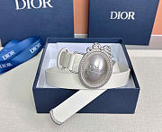 Kitlife Dior Médaillon Belt White Smooth Calfskin Silver Hardware 25mm  - 3