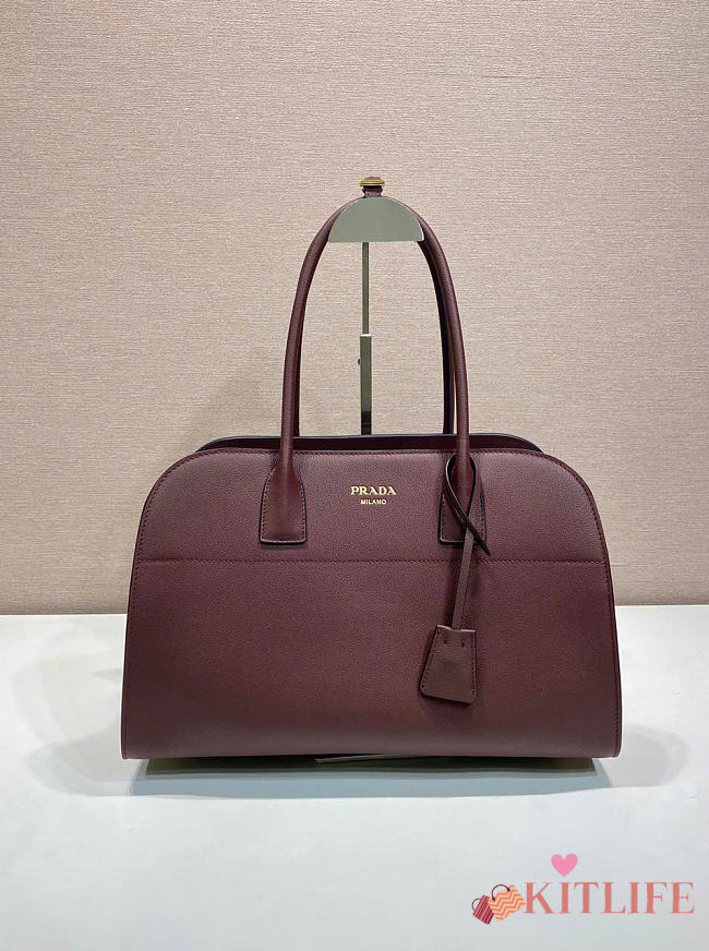 Kitlife Prada Large Leather Tote Bag Burgundy 1BG571 38x24.5x18cm - 1