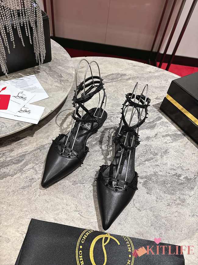 Kitlife Christian Louboutin Bombina Spikes Slingback Flats Black  - 1