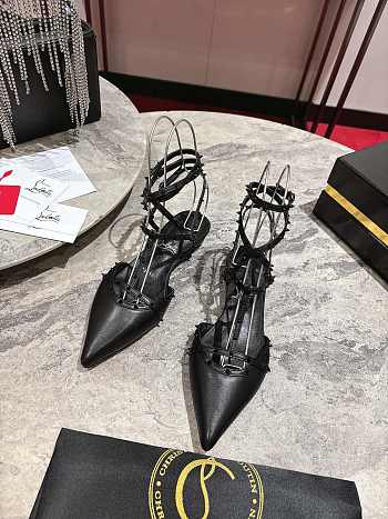 Kitlife Christian Louboutin Bombina Spikes Slingback Flats Black 