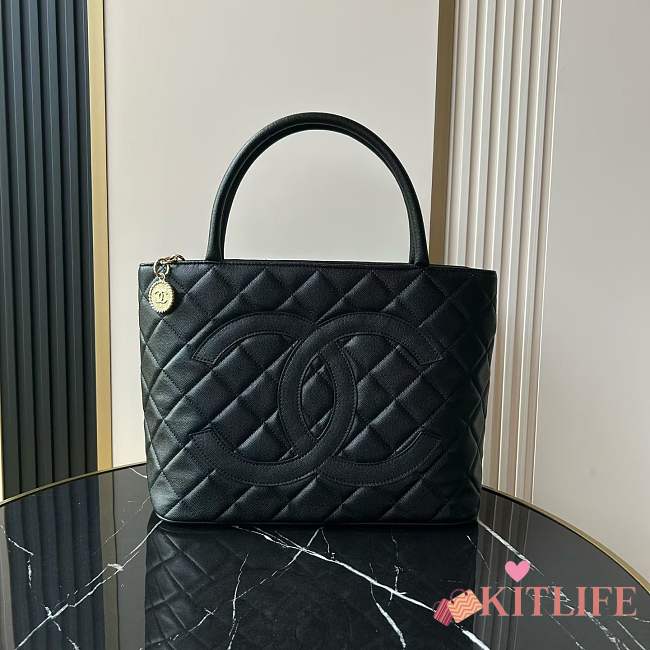 Kitlife Chanel Caviar Quilted Medallion Tote Black 30x14x24cm - 1
